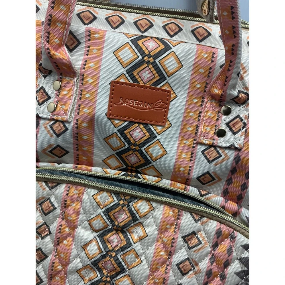 Rosegin Diaper Bag Backpack Tribal Geometric Print with Changing‎ Pad Orange